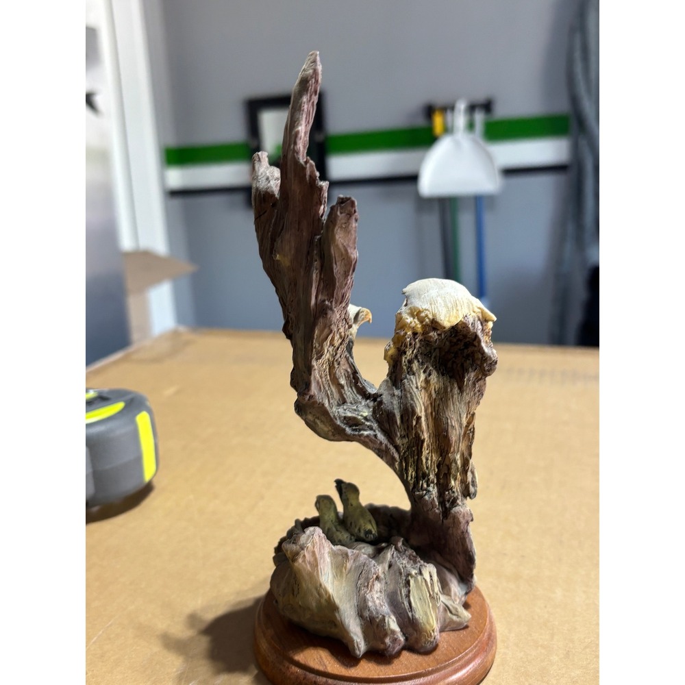 Bald Eagle Family Nesting Figurine Resin Sculpture on Wood Base 8 Inch - Picture 4 of 7